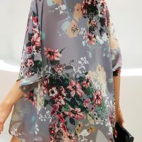 Women's Floral Print Puff Sleeve Kimono Cardigan Loose Cover Up Casual Blouse Tops - Image 6