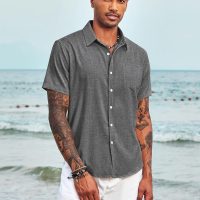 COOFANDY Men's Casual Button Down Shirts Short Sleeve Linen Shirts Summer Beach Dress Shirt - Image 3