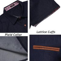 COOFANDY Men's Casual Cotton Short Sleeve Button Down Dress Shirt Plaid Collar Denim Work Shirts - Image 5