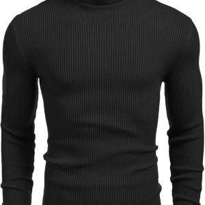 COOFANDY Mens Ribbed Slim Fit Knitted Pullover Casual Turtleneck Sweater