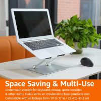 Amazon Basics Sturdy and Portable Ergonomic Laptop Stand for Desk, Adjustable Riser, Fits all Laptops and Notebooks up to 17.3 Inch, Silver, 10 x 8.7 x 6 in - Image 8