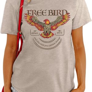 MAPICK Women Vintage Free Bird Graphic T-Shirts Band Music Tees Short Sleeve Tee Tops Country Concert Clothing