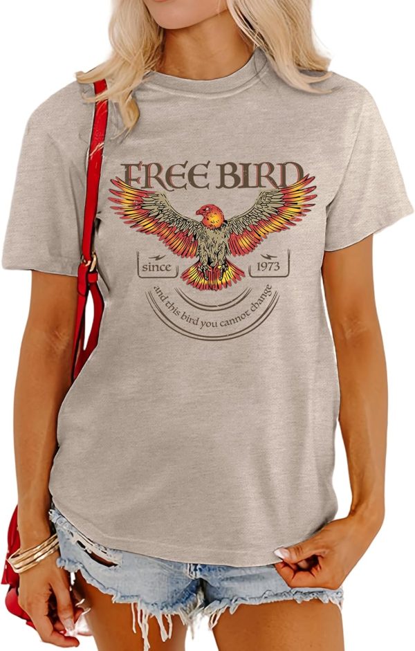 MAPICK Women Vintage Free Bird Graphic T-Shirts Band Music Tees Short Sleeve Tee Tops Country Concert Clothing