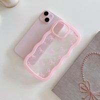 QLTYPRI Bow Case for iPhone 13/iPhone 14, Clear Cute Ribbon Bow Phone Case Curly Wavy Aesthetic Phone Case, Slim Soft Transparent Shockproof Protective Cover for Women Girls - Pink - Image 3