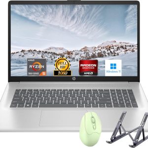 HP 17.3" Laptop, Full HD (1920 * 1080) Display, AMD Ryzen 5 Processor (Beats i7-11370H), 32GB RAM, 1TB SSD, Windows 11 Home, Webcam, Wi-Fi, Bluetooth, Natural Silver, Alpacatec Accessory