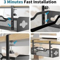Under Desk Cable Management Tray No Drill, Metal Mesh Cable Management Under Desk with Clamp Mount, 2 Hole Cable Tray with Wire Management and Cord Organizer for Home Office Standing Desk - Image 6