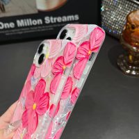 for iPhone 15 Plus Case Flowers Women Girly Aesthetic Sparkle Translucent Cute Floral With Phone Strap Charms Wristlet Oil Painting Shockproof Protective Phone Cases for iPhone 15 Plus Hot Pink - Image 7