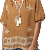 Vivilli Womens Summer Boho Tops Casual V Neck Short Sleeve Blouses Floral Print Shirt Tie Front Flowy Vacation Clothes - Image 2