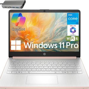 HP 14" Laptop Computer for Business Student, 1 Year Office 365, Intel 4-core CPU (Beats i3-1115G4), 16GB RAM, 384GB Storage (128GB UFS + 256GB Hub Docking Station), WiFi 6, BT 5.4, Windows 11 Pro S
