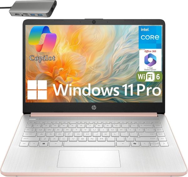 HP 14" Laptop Computer for Business Student, 1 Year Office 365, Intel 4-core CPU (Beats i3-1115G4), 16GB RAM, 384GB Storage (128GB UFS + 256GB Hub Docking Station), WiFi 6, BT 5.4, Windows 11 Pro S