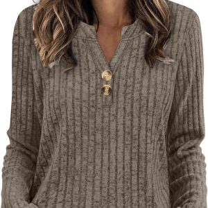 SAMPEEL Womens Sweaters Lightweight Long Sleeve Shirts V Neck Tops with Button Fall Outfits 2025