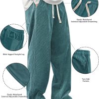 Mens Corduroy Casual Pants Fashion Loose Fit Wide Leg Pants Straight Sweatpants Elastic Waist Drawstring - Image 4
