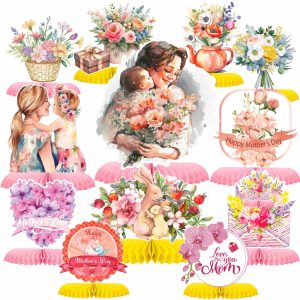 KOOY 12 PCS Mothers Day Decorations Mothers Day Centerpiece for Mothers Day Table Party Decorations Mothers Day Honeycomb Centerpiece for Mothers Day Decoration
