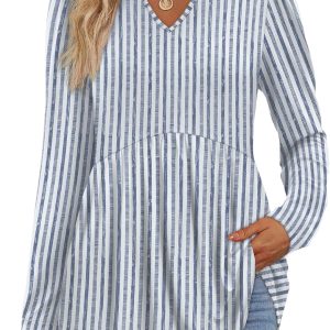 WIHOLL Womens Tops Long Sleeve Fall Shirts Babydoll Peplum Tops for Women V Neck Tunic Dressy Casual Blouses