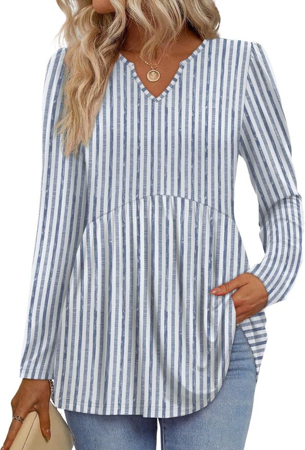 WIHOLL Womens Tops Long Sleeve Fall Shirts Babydoll Peplum Tops for Women V Neck Tunic Dressy Casual Blouses