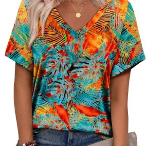 Alaroo Womens Summer Tops 2025 V Neck Short Sleeve Shirts Trendy Dressy Casual Vacation Outfits Printed