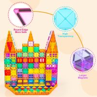 Magnetic Tiles,100PCS 3D Building Blocks, Magnets Building Set for Kids, Construction STEM Stacking Toys, Magnets Toy Gift for Toddlers, Boys and Girls - Image 2