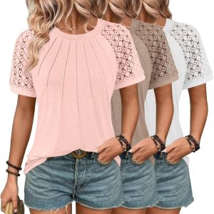 3 Pack Women's Clothing Summer Tops Blouses Dressy Casual T Shirts, Short Sleeve Clothes 2025 Trendy Outfits