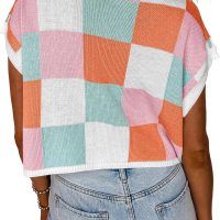 Saodimallsu Womens Cap Sleeve Crop Tops Summer Color Block Going Out Crew Neck Knit Trendy Casual Sweater - Image 4