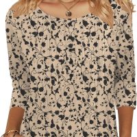 Zeagoo 3/4 Length Sleeve Womens Tops Round Neck Casual Summer Tunic Tops Basic Tees Blouses Dressy T-Shirts Pleated Shirts - Image 3