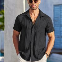 COOFANDY Men's Casual Button Down Shirts Short Sleeve Textured Summer Beach Shirt with Pocket - Image 2