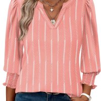 XIEERDUO Blouses for Women Dressy Casual 3/4 Length Sleeve Womens Tops V Neck T Shirts with Smocked Cuffs - Image 2
