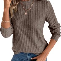 OFEEFAN Tunic Tops for Women Loose Fit Dressy Long Sleeve Shirts Womens Sweaters Crew Neck Fall Clothing with Curved Hem - Image 5