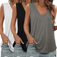 KKJ 3 Pack Womens Tank Tops Workout Tees Summer Vacation Outfits V Neck Loose Sleeveless Blouse Casual Shirts Fashion Clothes - Image 2