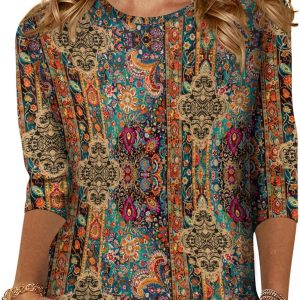 Zeagoo Women's Casual 3/4 Sleeve T-Shirts Round Neck Cute Tunic Tops Basic Tees Blouses Business Work Tee Top