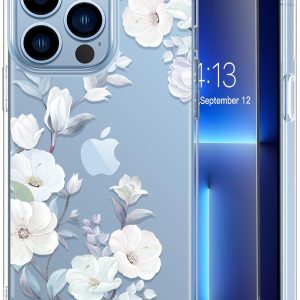 GVIEWIN for iPhone 13 Pro Case with Screen Protector & Camera Lens Protector, [10FT Military Grade Drop Protection] Clear Shockproof Slim Fit Floral Phone Case for Women 6.1" (Hibiscus)