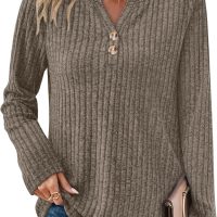 SAMPEEL Womens Sweaters Lightweight Long Sleeve Shirts V Neck Tops with Button Fall Outfits 2025 - Image 2