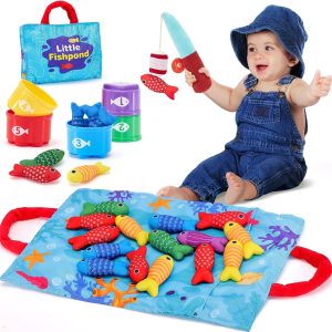 hahaland Montessori Toys for 1 Year Old - 10 in 1 Cloth Toddler Fishing Game with Stacking Cups, Baby Toy 12-18 Months One Year Old Boy Birthday Gift, Toddler Toys for 1 2 Year Old Boy Girl Gifts