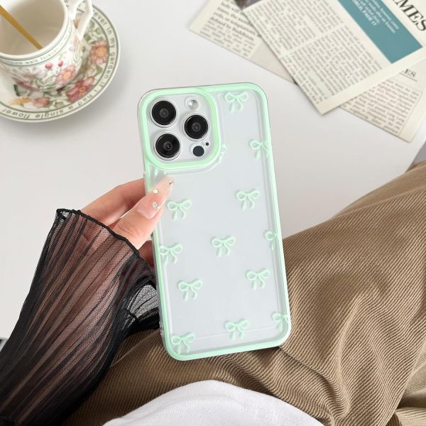 Case for iPhone 15 Pro Case, Cute Bow with Soft TPU Shockproof Protective Clear Phone Case, Compatible with iPhone 15 Pro 6.1''-Green