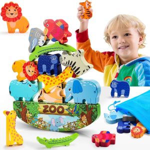 Animals Montessori Toddler Toys 3 4 5 6 7 8 Year Old Boys Girls Wooden Animal Blocks Stacking Toy Kids Birthday Gifts for Boy Girl Age 3-7 Educational Toys Fine Motor Balance Game