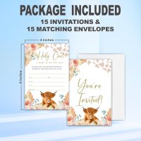 Holy Cow! Baby Shower Invitation, Floral & little cow, 15 Invites With Envelopes, Gender Reveal, Baby Announcement, Party Favor & Decorations - A17 - Image 2