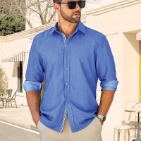 MAPICK Mens Casual Button Down Denim Shirts Long Sleeve Untucked Stretch Wrinkle-Free Dress Shirt - Image 2