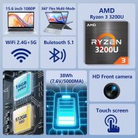 2 in 1 Laptop Computer, 15.6 Inch Convertible Laptop, 16GB DDR4 RAM 512GB SSD Touchscreen Laptop, AMD Ryzen R3 3200U, AMD Radeon, FHD 1920x1080, 360° Rotating Touch Screen, WiFi 5, Backlit Keyboard - Image 2