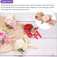 Wrist Corsage Artificial Flower Bracelets Pack of 1 Rose Wrist Bride Groom Decorative for Wedding Ceremony Prom Party Anniversary, 12x10cm Dark Purple - Image 4