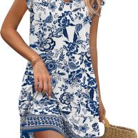 OFEEFAN Womens Summer Dresses 2025 Ruffle Sleeve V Neck Loose Swing Sundresses with Pockets Plain/Print - Image 2
