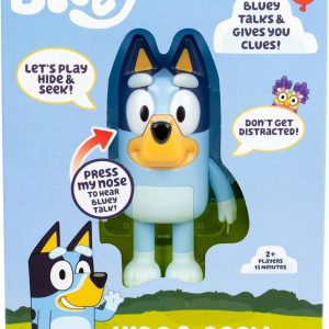 Bluey Hide & Seek Game, Hide The Figure and Press her Nose to Start The Built-in Timer, Talks and Giggles to Help Kids find her, When Found, Kids can Dance to Theme Song
