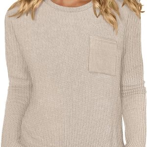 WIHOLL Long Sleeve Shirts for Women Waffle Knit Trendy Fall Fashion 2025 Dressy Casual Blouses Teacher Outfits
