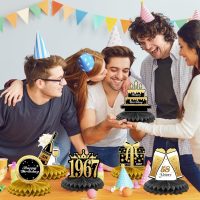 58th Birthday Decorations Set, 1967 Table Toppers for Women Men Birthday Party Supplies, Happy 58 Year Old Table Decoration for Mother and Dad, 9Pcs Black & Gold Honeycomb Centerpieces - Image 6