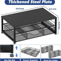Desk Organizer and Accessories, 2-Tier Computer Monitor Stand Riser with Drawer and 2 Pen Holders, Laptop Stand, Office Desk Accessories for Office Supplies, Black - Image 3