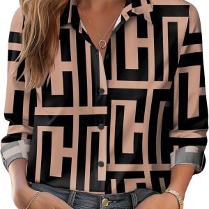 Zeagoo Button Down Shirts for Women Dressy Floral Printed Long Sleeve Blouse Business Casual Work Tops