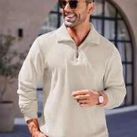 COOFANDY Men's Quarter Zip Up Pullover Mock Neck Long Sleeve Sweater Casual Corduroy Polo Sweatshirt - Image 8