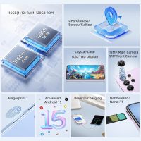 OUKITEL C1 Android 15 Cell Phone Unlocked 2025-16GB+128GB(TF 1TB), 6.52'' Waterdrop Screen, 5150mAh Battery Smartphone, 13MP Camera Octa Core, 4G Triple SIM, Fingerprint/3.5mm Jack/GPS,Blue - Image 8