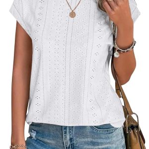 XIEERDUO Womens Tops Short Sleeve Shirts Blouses for Women Dressy Casual Cap Sleeve Tops with Curved Hem