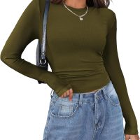 Zeagoo Womens Long Sleeve Stretch Crewneck Ribbed T-Shirt Slim Fit Casual Basic Tops S-XXL - Image 2