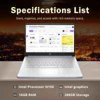 HP Stream 14" HD Laptop, Intel Processor N150, 16GB RAM, 288GB Storage(128GB UFS+160GB Docking Station Set), Intel Graphics, Webcam, Wi-Fi 6, 1 Year Office 365, Copilot, Fast Charge, Win 11, Blue - Image 3