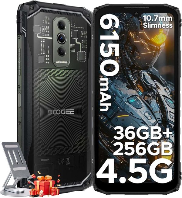 DOOGEE Blade 10 Ultra Energy Android 15 Rugged Phone 4.5G, 10.7mm Ultra-Thin,Octa Core Rugged Smartphone, 6.56" HD+90Hz, 64MP Camera, 6150mAh Battery, IP68/IP69K Waterproof Phone, NFC/Face Unlock